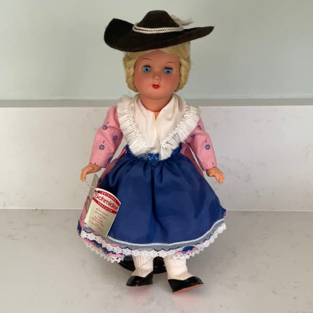 German vintage doll with stand